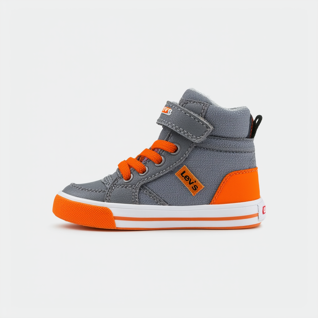 Levi's Kids BB Hi DF Unisex Fashion Hightop Sneaker Shoe, Grey/Orange, 1 M