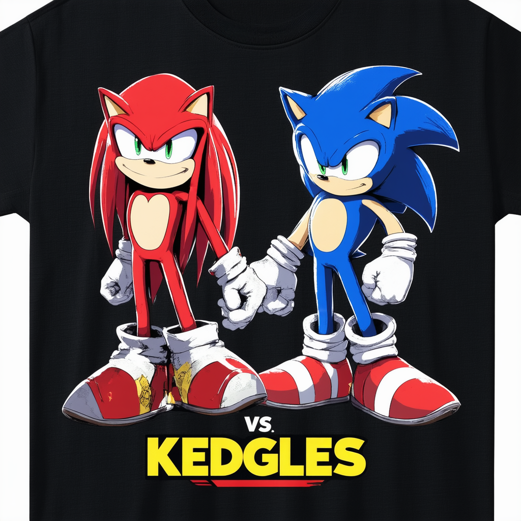 Bioworld Sonic The Hedgehog 2 Sonic Vs Knuckles Men’s Black T-Shirt-XL