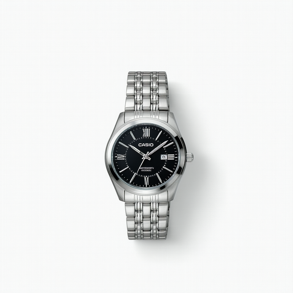 Casio MTP1302D-1A1V Men's Classic Stainless Steel Date Black Dial Analog Watch