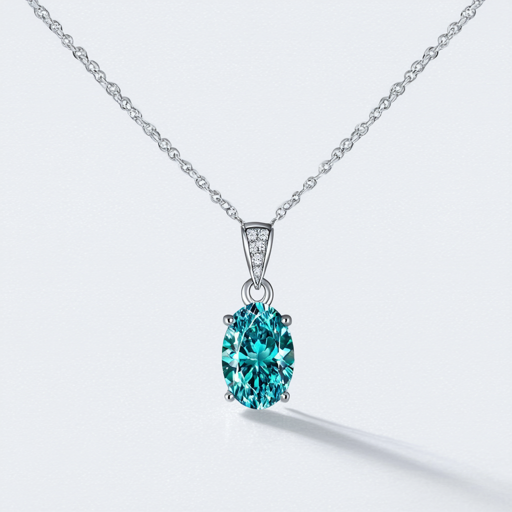 Amazon Collection Sterling Silver Oval-Shaped Colored Cubic Zirconia Pendant Necklace, 18"