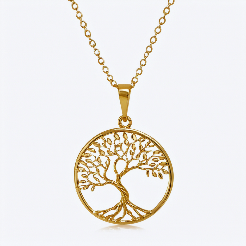 Amazon Collection Sterling Silver "Tree of Life" Gold Plated Necklace, 18"