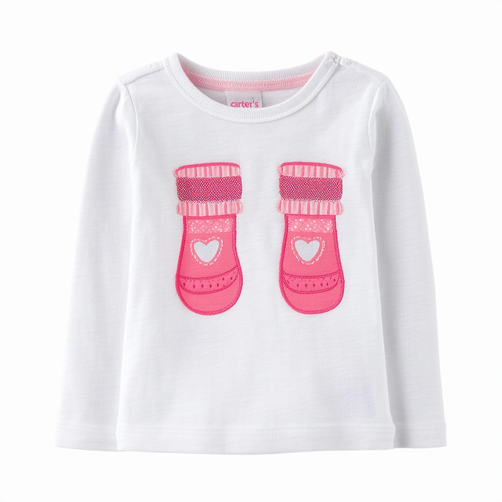 Carter's Baby Girls' L/S Graphic Tee - Hot Pink Slippers - 12 Months