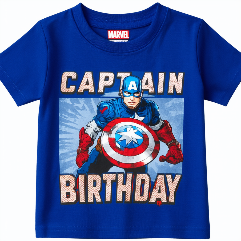 Marvel Avengers Boys’ Captain America Birthday T-Shirt for Toddler and Little Kids – Blue