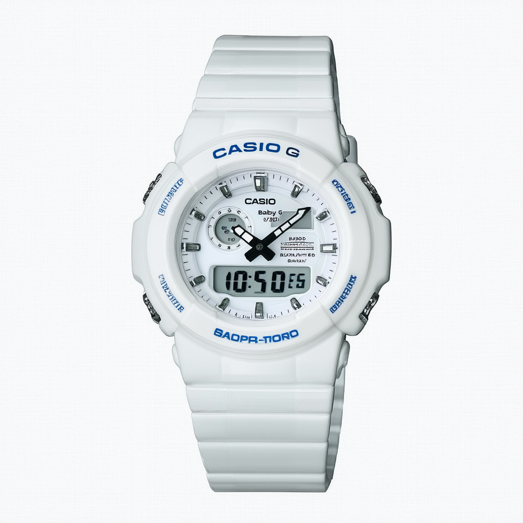 Casio BGA120C-7B1 Women's Watch Stainless Steel Baby-G Digital White Dial White Resin Inserts