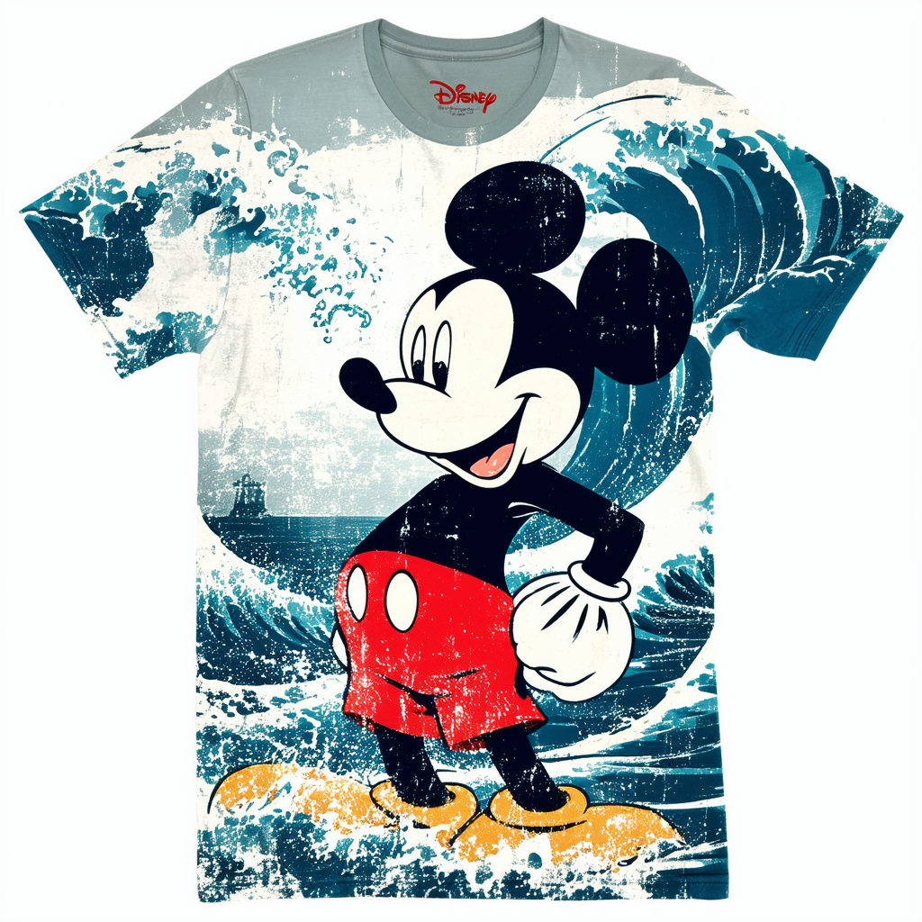 Disney Mens Mickey Mouse Wild Waves Distressed Graphic Tee