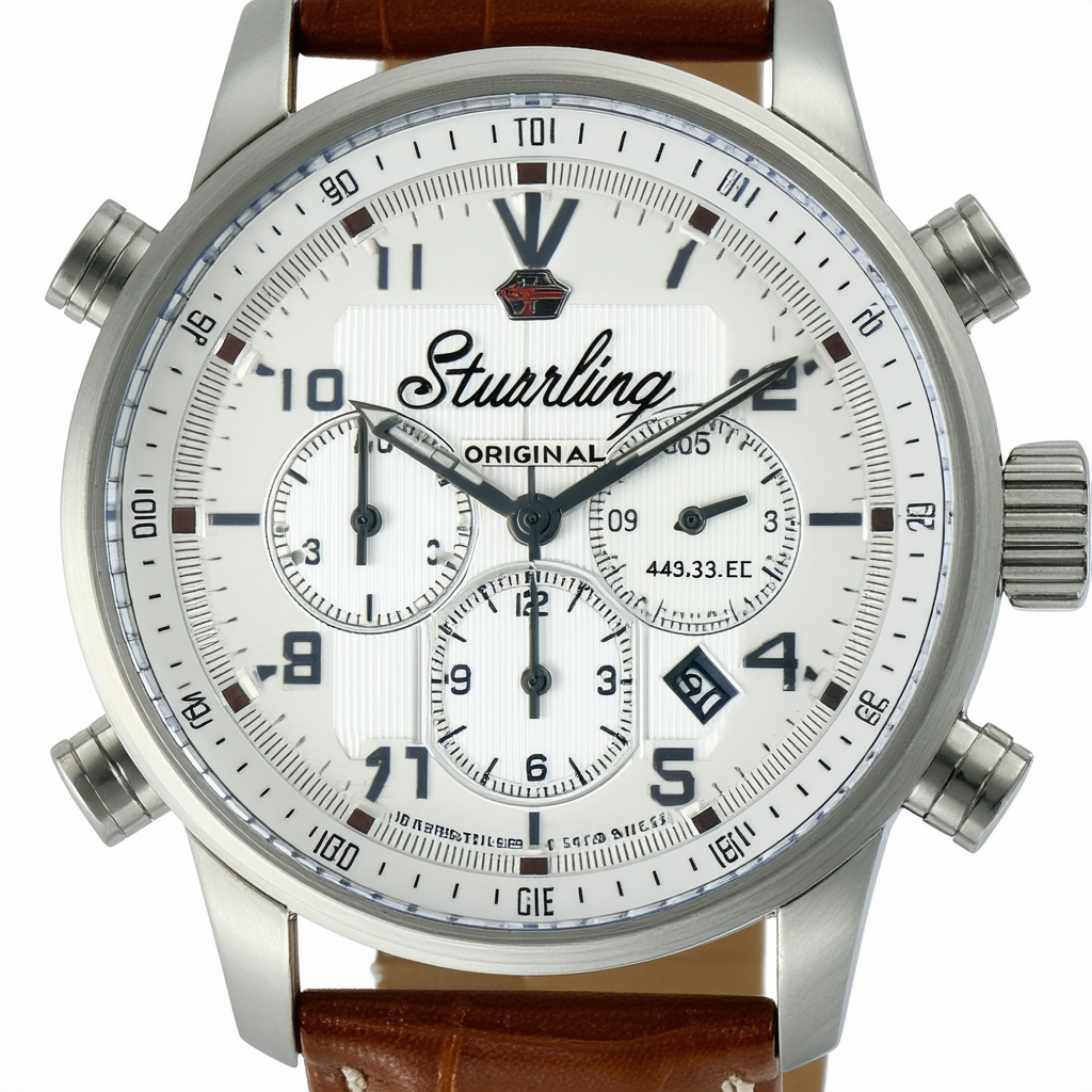 Stuhrling Original Men's 449.331E1 Aviator Tuskegee Classic Stainless Steel Watch with Brown Band