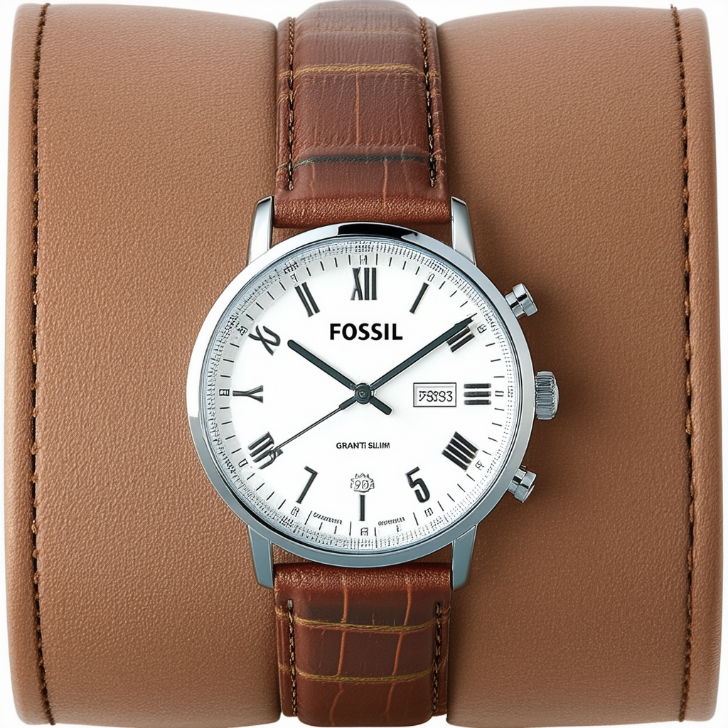 Fossil Men's FS4963 Grant Slim Stainless Steel Watch with Brown Leather Band