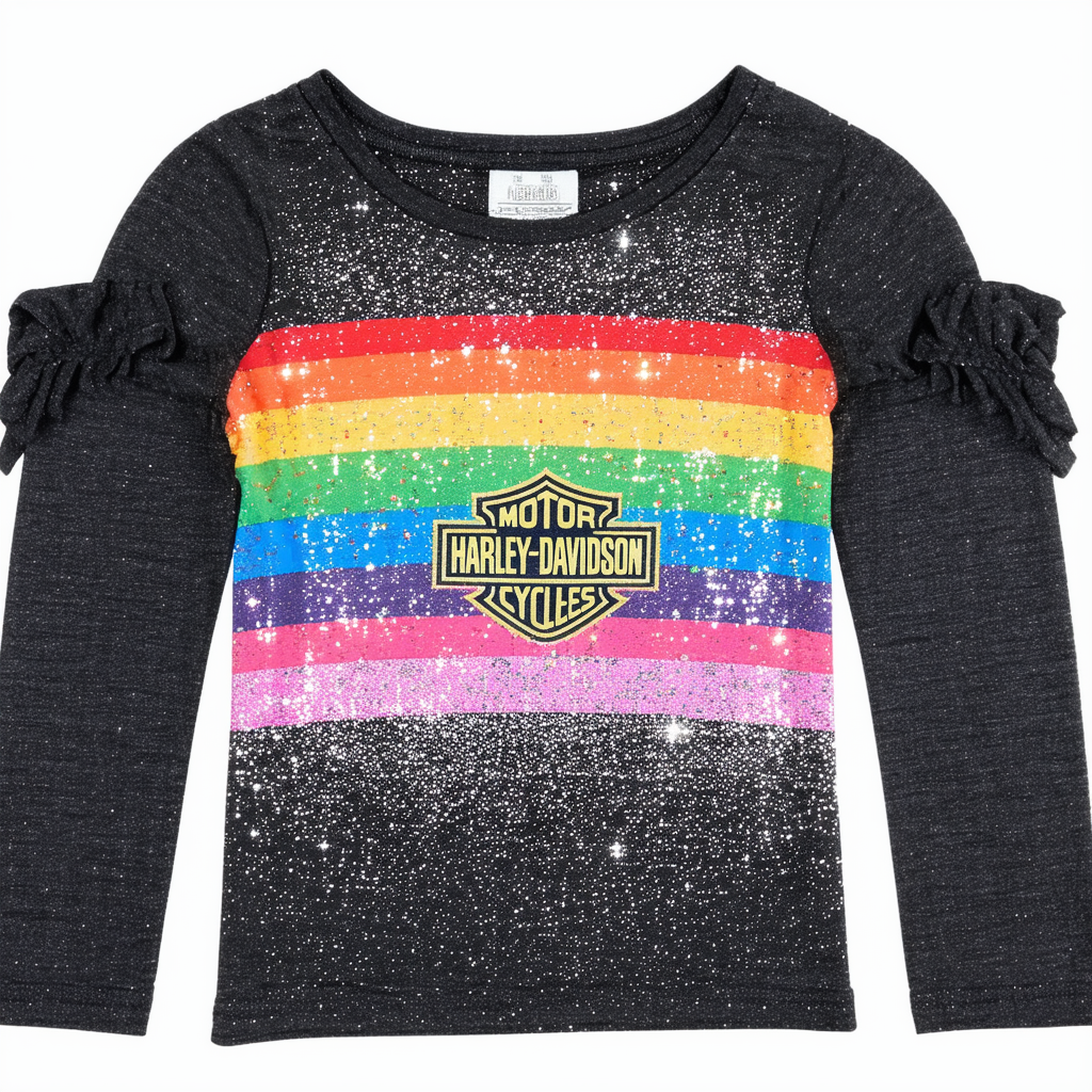 Harley-Davidson Little Girls' Glittery Rainbow B&S Short Sleeve Tee 1530659