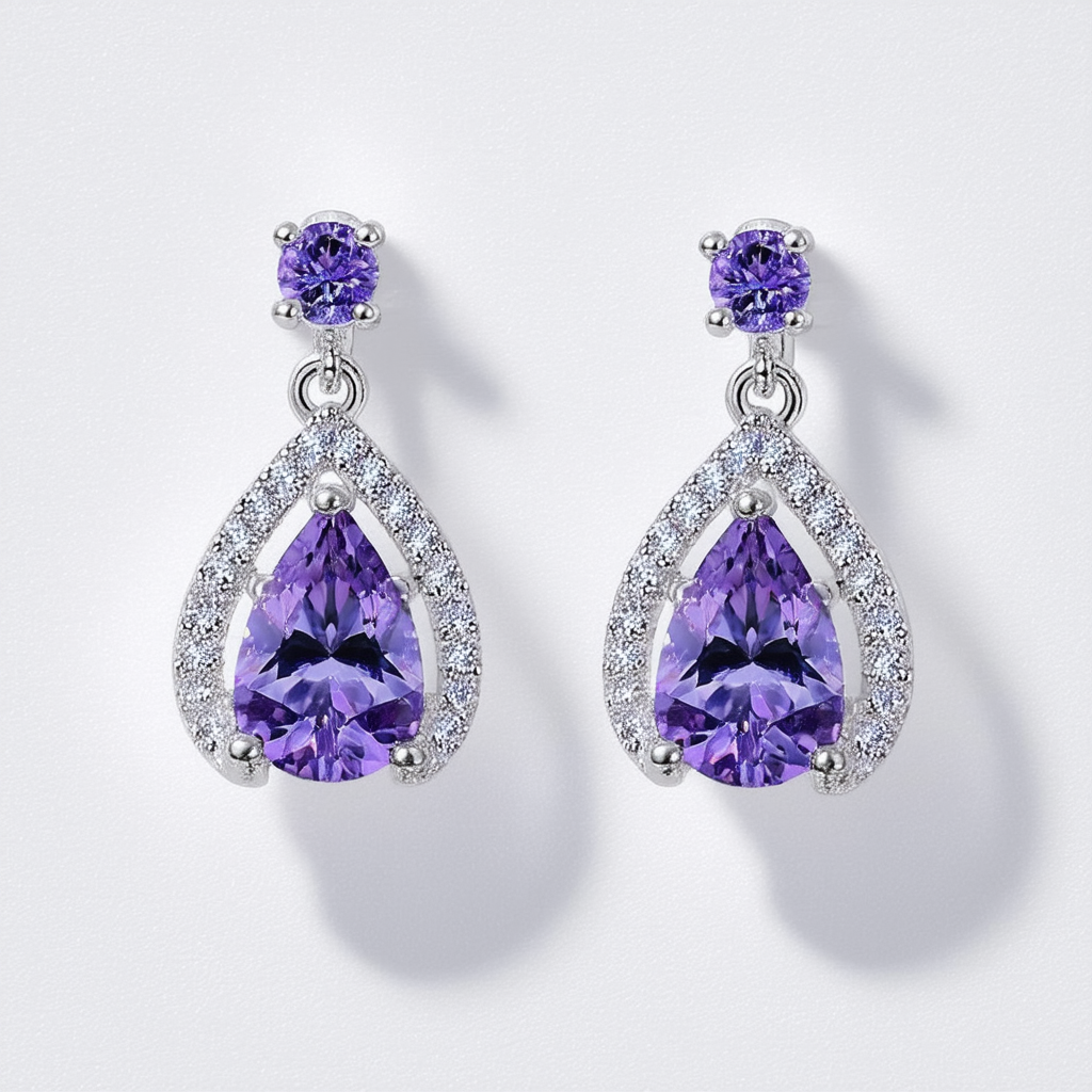 Amazon Collection Sterling Silver Purple Tear Drop Earrings with Swarovski Elements