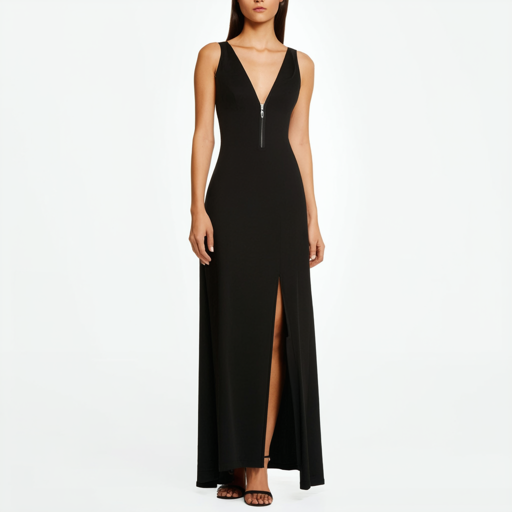 Calvin Klein Women's Sleeveless V-Neck High Low Gown with Back Zipper