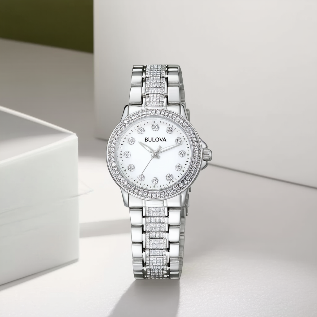 Bulova Women's 98R138 Diamond Case White Dial Bracelet Watch