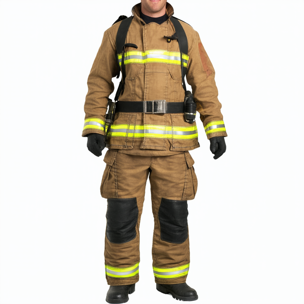 Men's Firefighter Costume, Tan Turnout Halloween Outfit, Fire Station Bunker Gear
