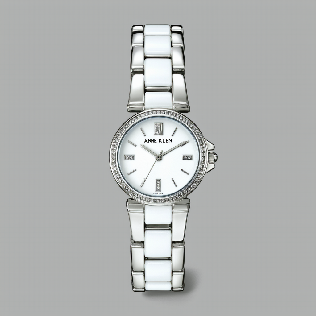 Anne Klein Women's AK/1665WTSV Silver-Tone and White Ceramic Bracelet Watch