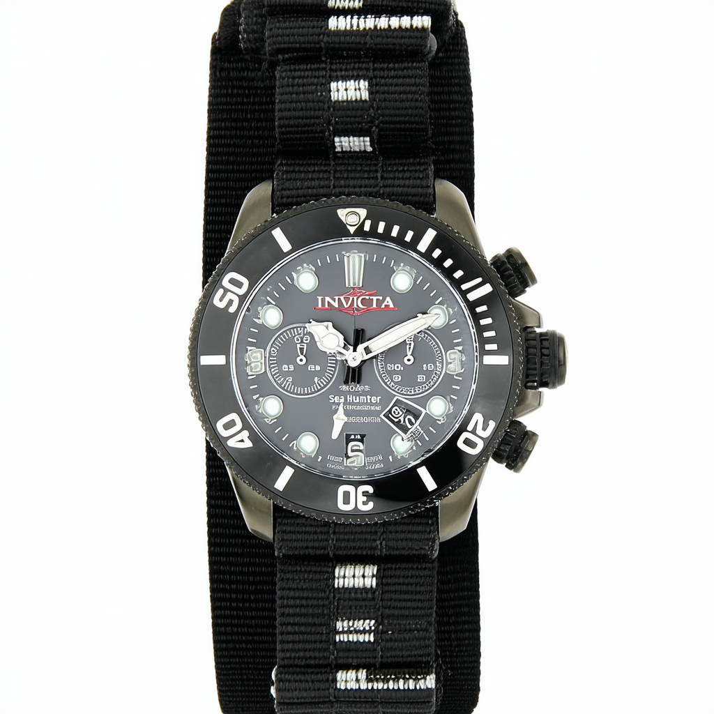 Invicta Men's 10715 Sea Hunter Pro Diver Chronograph Silver Grey Dial Black Nylon Watch