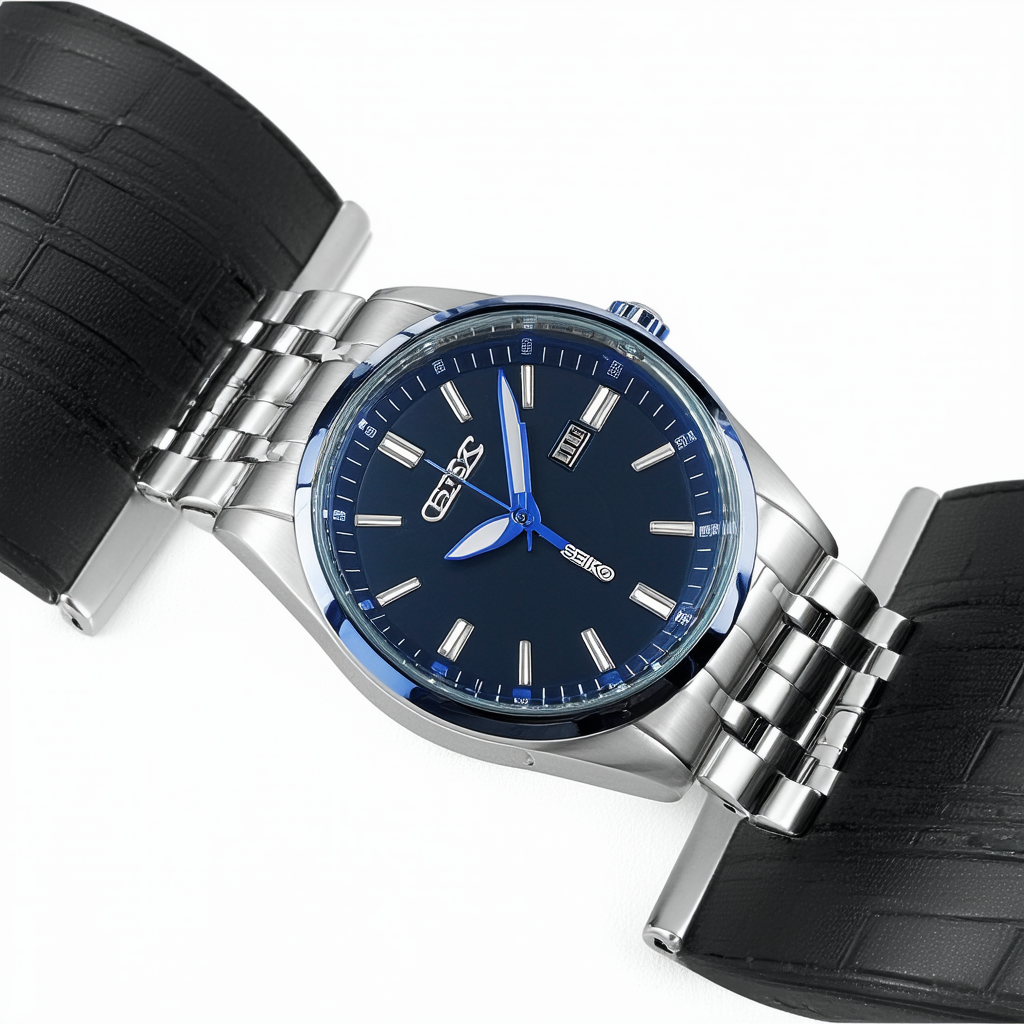 Seiko Men's SNE283 Gunmetal-Tone Stainless Steel Watch with Blue Polyurethane Band