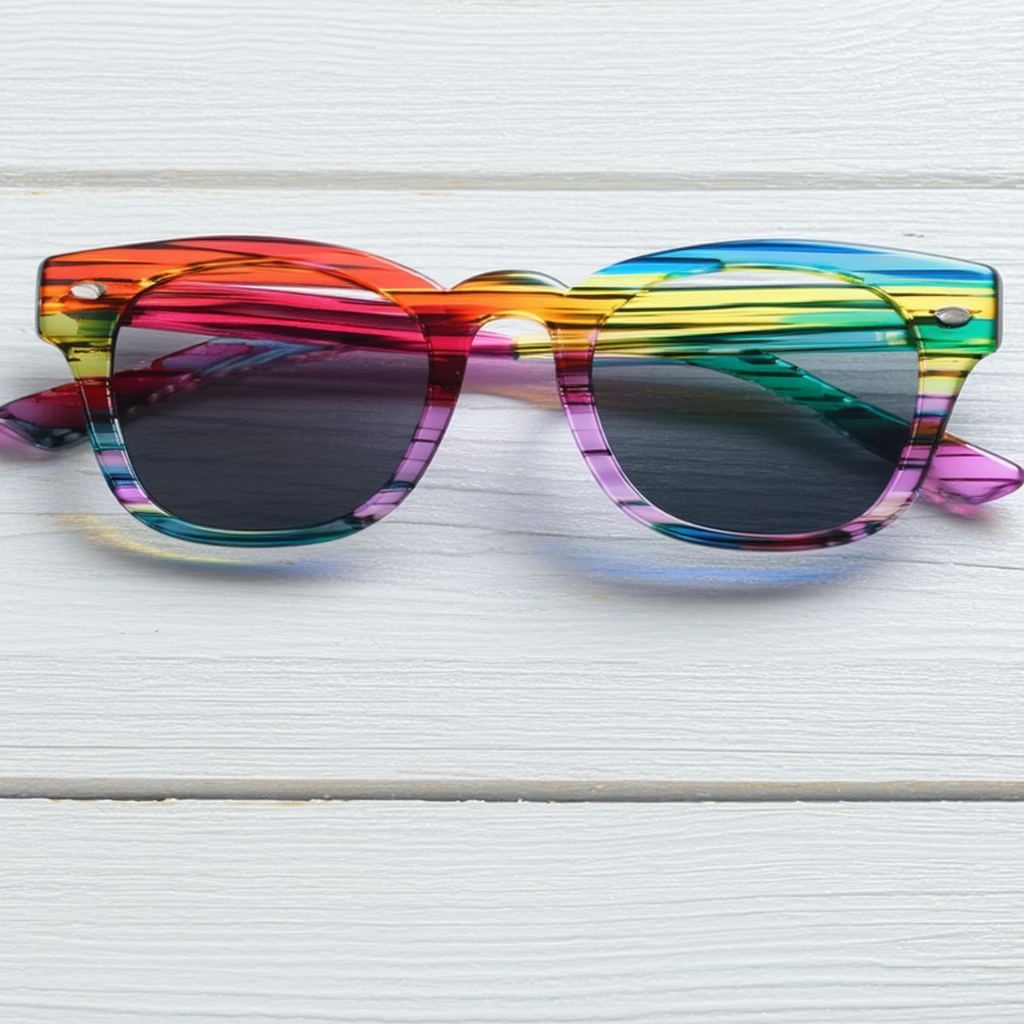 Fruit Stripe Rainbow Multi Color Horn Rimmed Sunglasses Shades (Black)