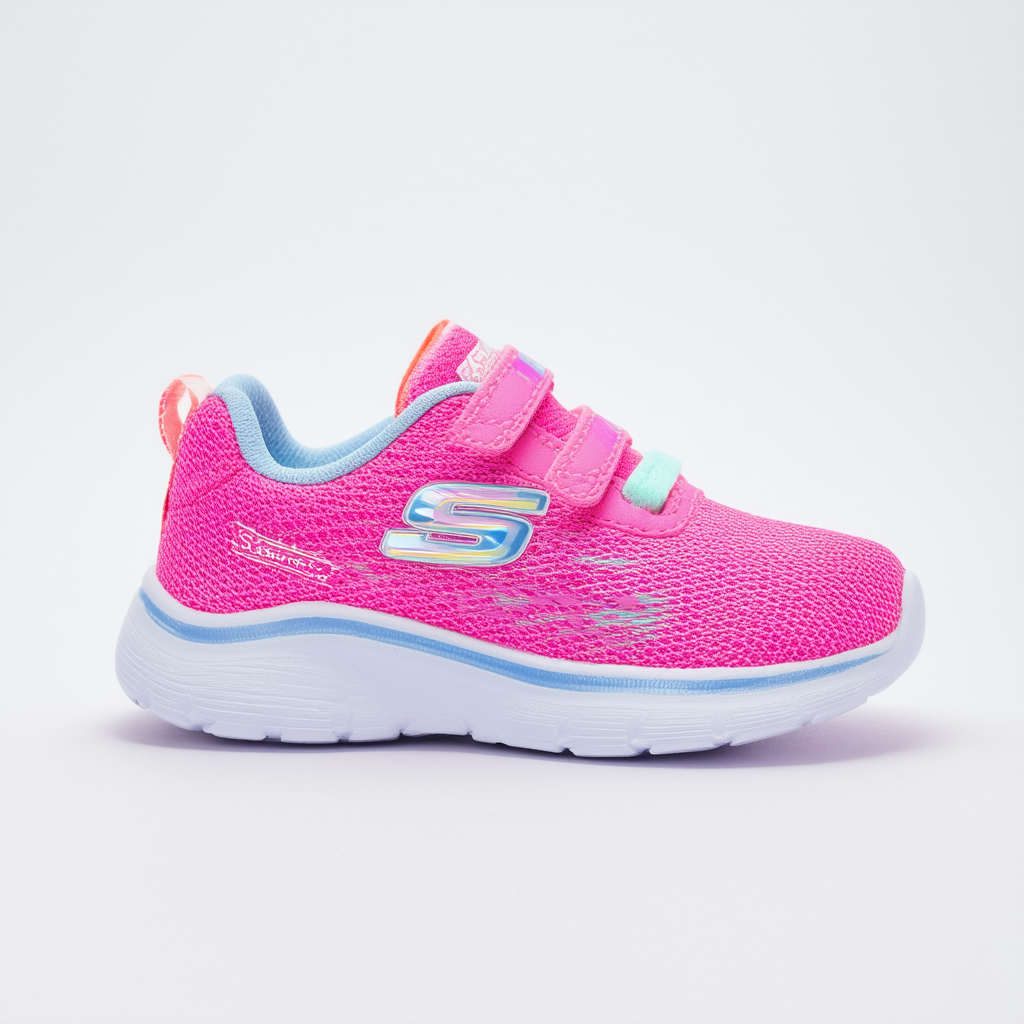 Skechers Kids Girl's Dynamight 2.0 Eye Sneaker, neon Pink/Periwinkle, 1 Medium US Little Kid