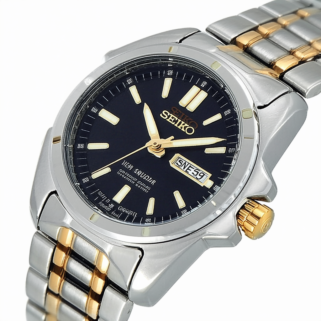 SEIKO Men's SNE459 Crystal Solar Analog Display Japanese Quartz Two Tone Watch