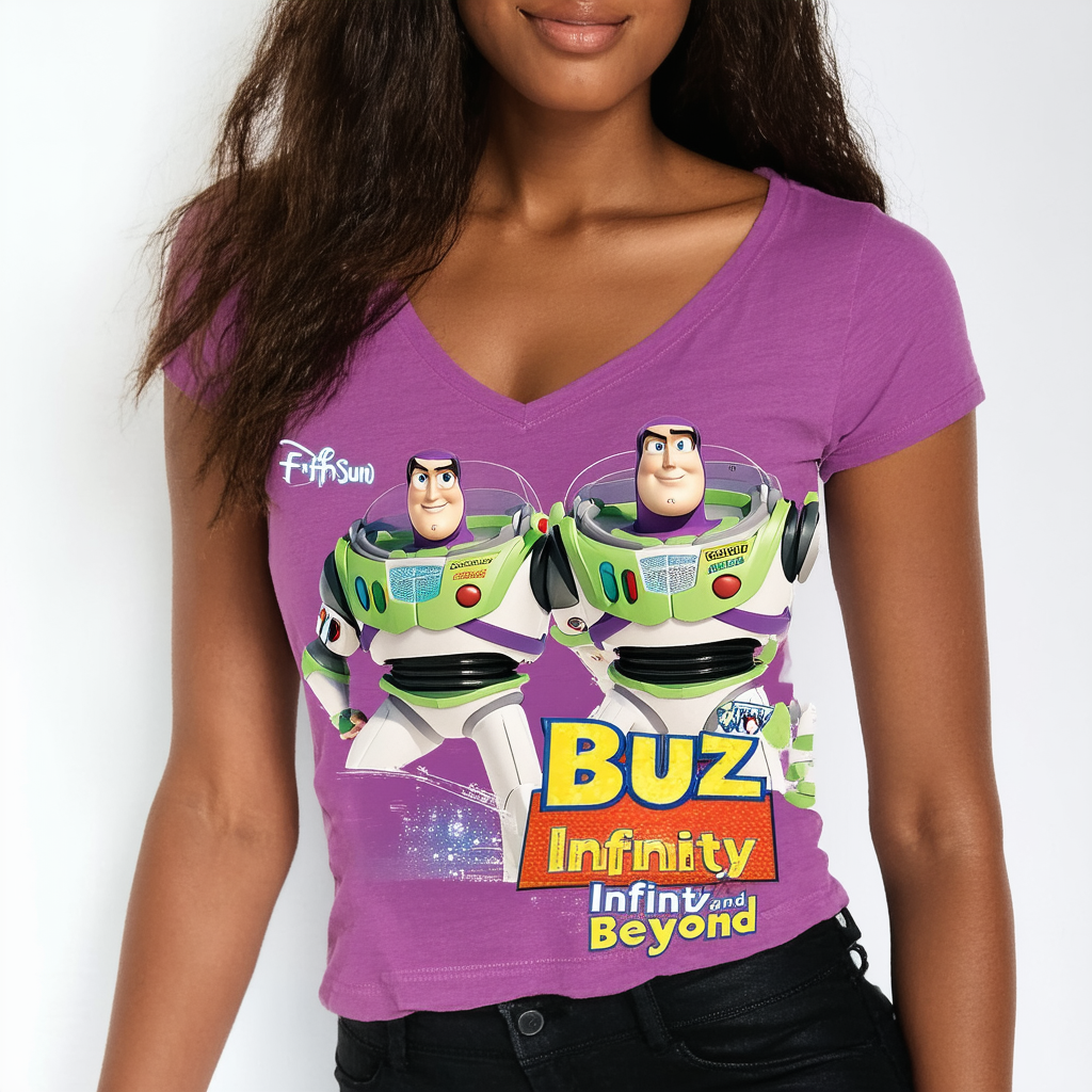 Fifth Sun Women's Toy Story Buzz Infinity and Beyond Graphic V-Neck Tee