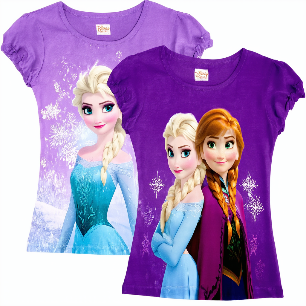 Disney Frozen Elsa and Anna Girls’ 2 Pack T-Shirts for Little Girls – Purple/Blue