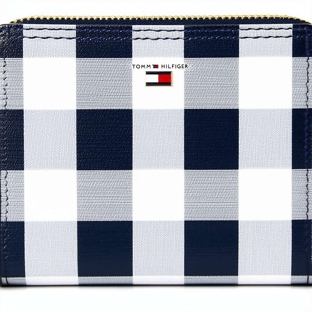 Tommy Hilfiger Katherine Large Gingham Zip Wallet Navy/White One Size