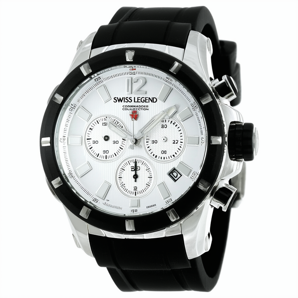 Swiss Legend Men's 20067-02S Commander Collection Chronograph Silver Dial Black Rubber Watch
