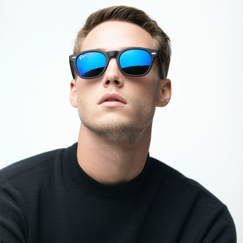 Ray-Ban RB2140 Original Wayfarer Square Sunglasses, Matte Black/Polarized Blue, 50 mm