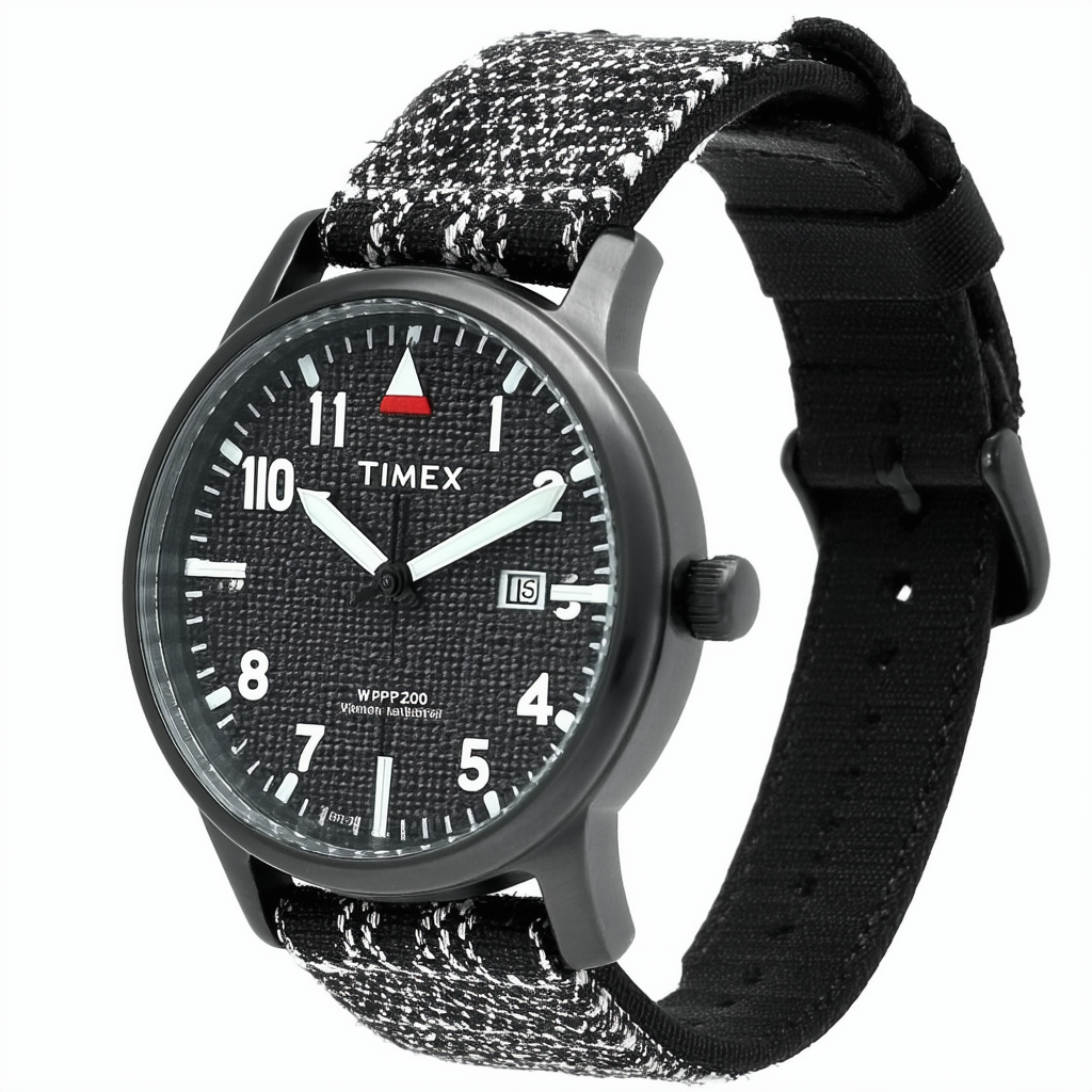 Timex Unisex TW2P72000 Weekender 38mm Black Tweed Fabric Slip-Thru Strap Watch