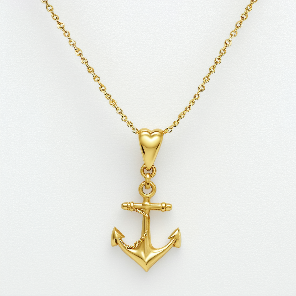 Amazon Collection 14k Yellow Gold Heart, Anchor, and Cross Charm Pendant Necklace, 18"