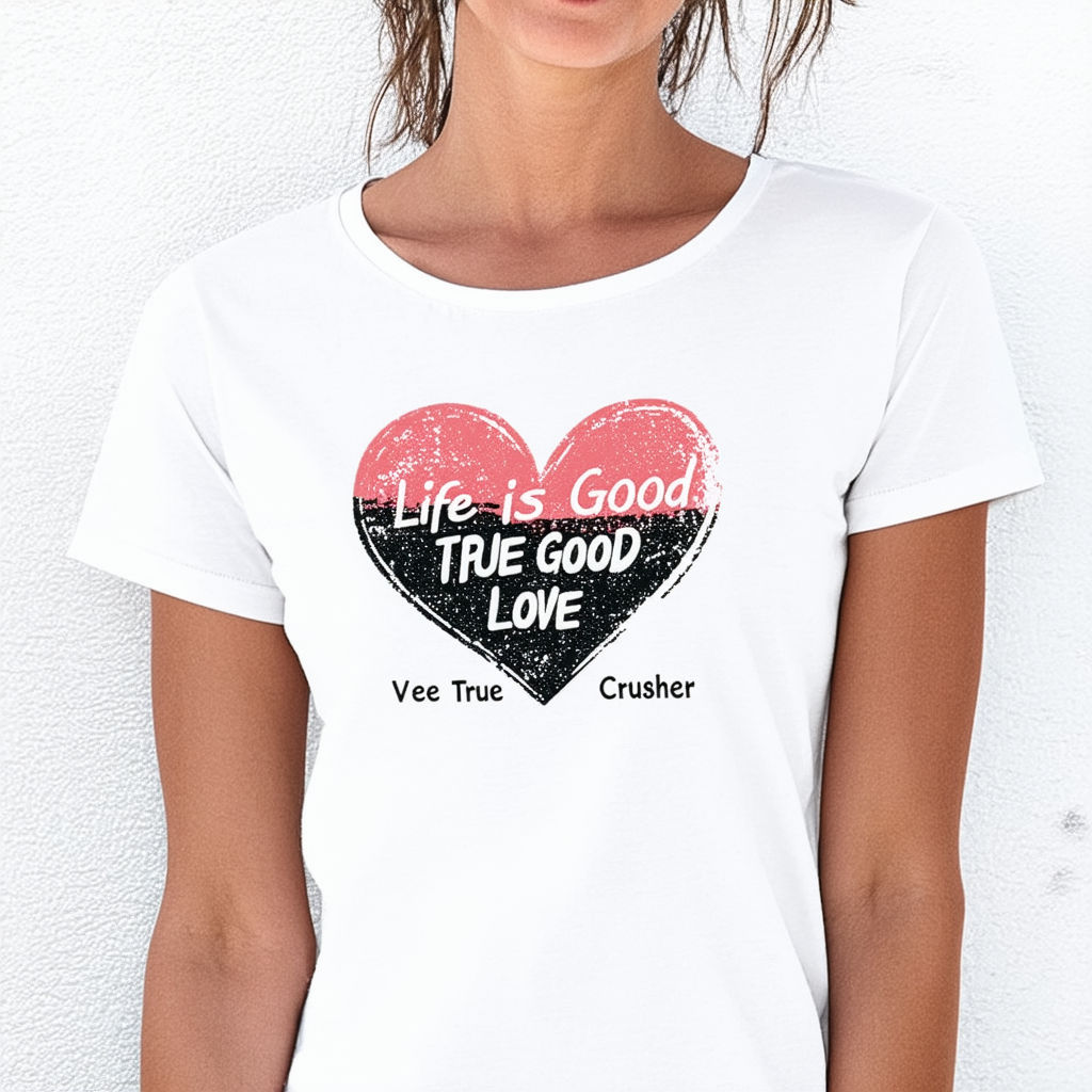 Life is Good Women's Crusher Vee True Love Heart Ngtblk T-Shirt,