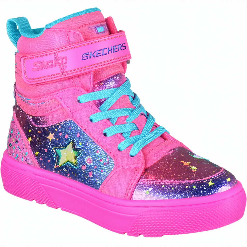 Skechers Kids Girls' Jumpin'Jams-Cosmic Cutie Sneaker,neon pink/multi,5 Medium US Big Kid