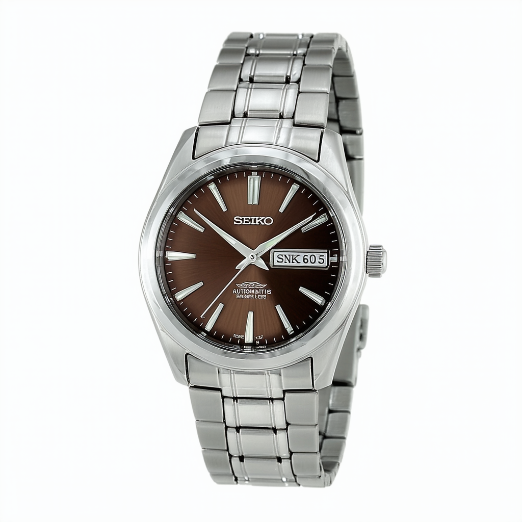 Seiko Mens Automatic Brown Dial Stainless Steel Watch SNK605