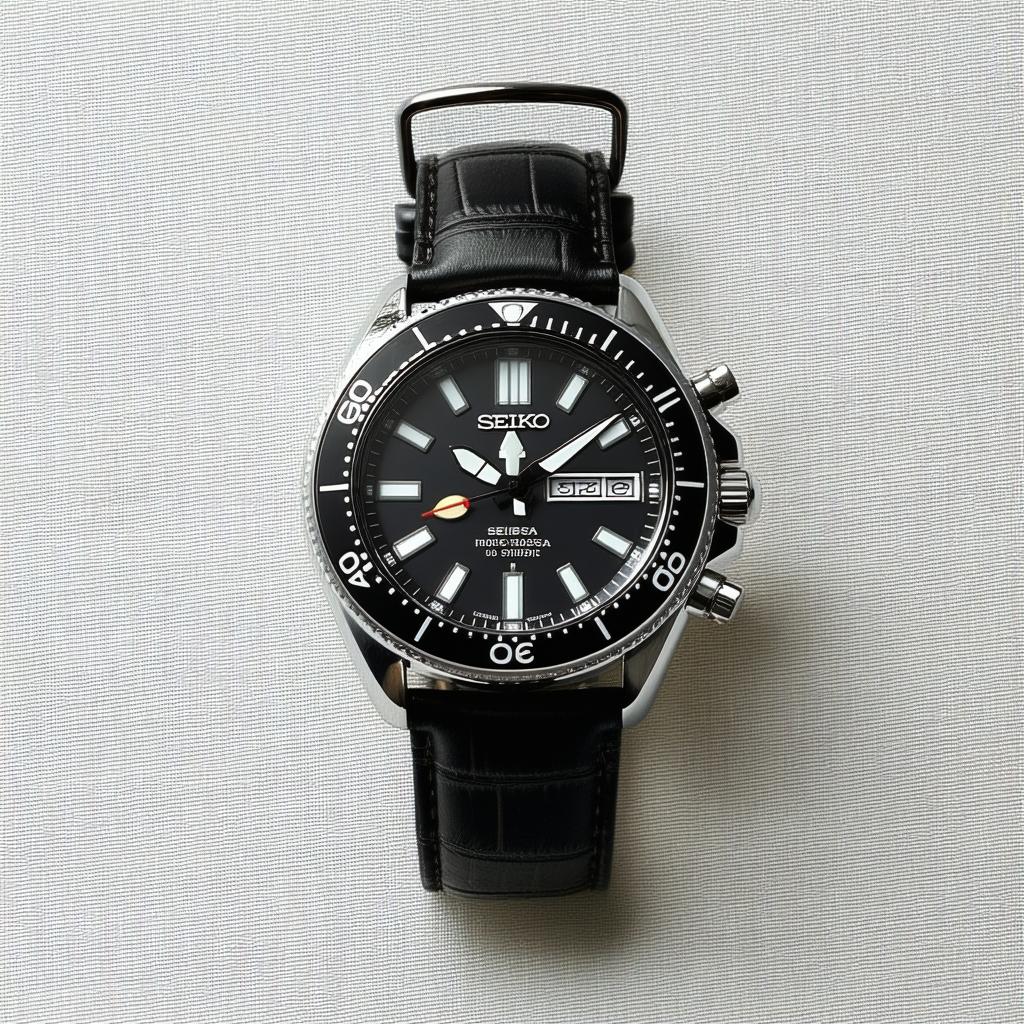 Seiko Black Dial Black Leather Mens Watch SNDD56
