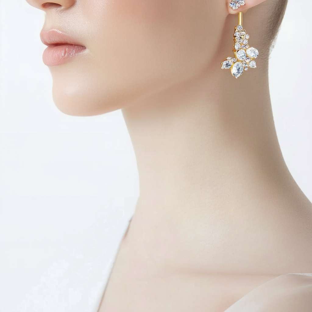 Amazon Collection Floating Crystal Cluster in Gold Tone Earrings