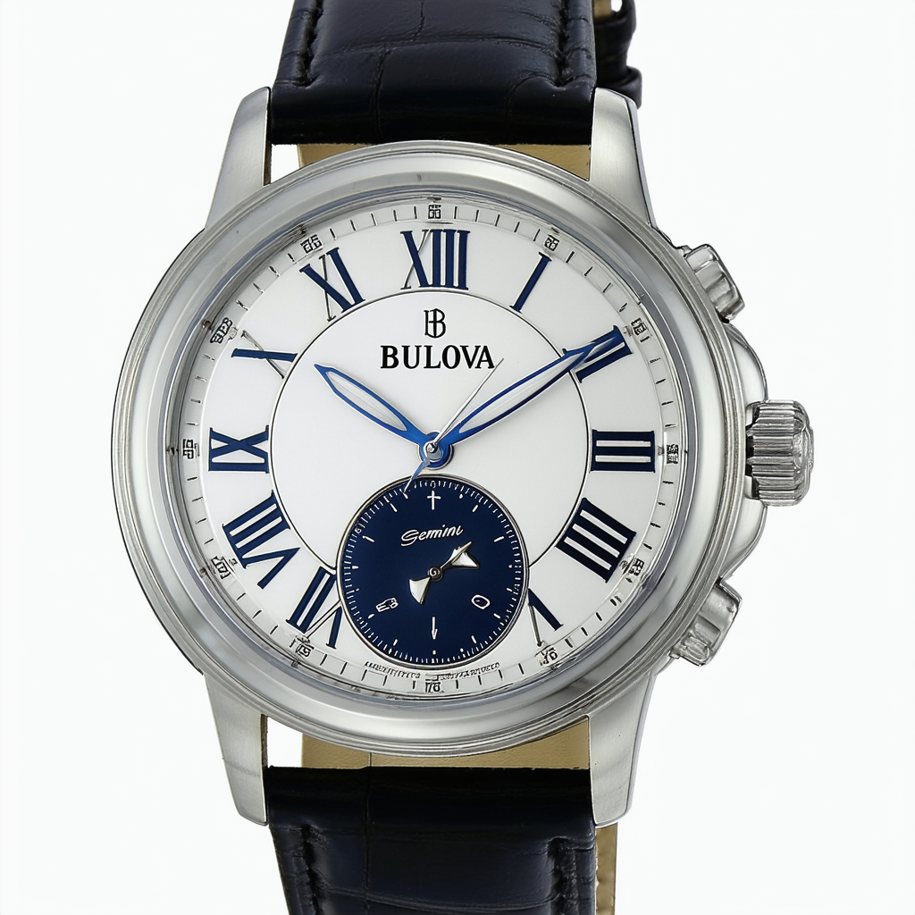 Bulova Men's 'Gemini' Swiss Automatic Stainless Steel and Black Leather Casual Watch (Model: 64B123)