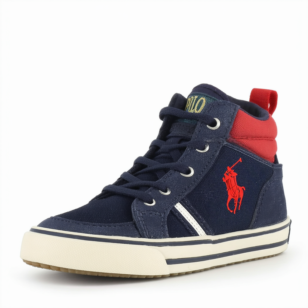 POLO RALPH LAUREN Kids Boy's Geoff Sneaker, Navy Tumbled Navy/Red w/Cream PP, M025 M US Little Kid