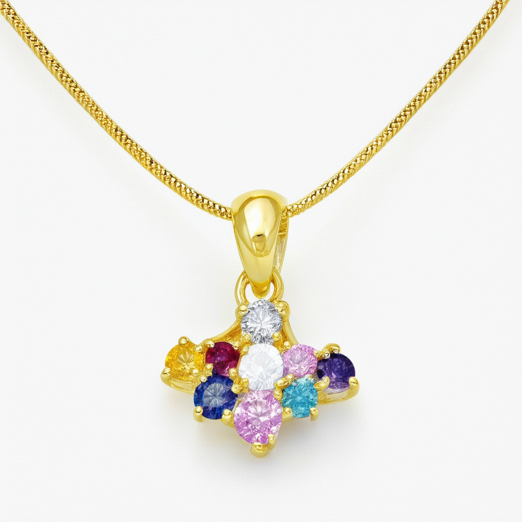 18k Yellow Gold Plated Sterling Silver Multi-Gemstone Pendant Necklace, 18"