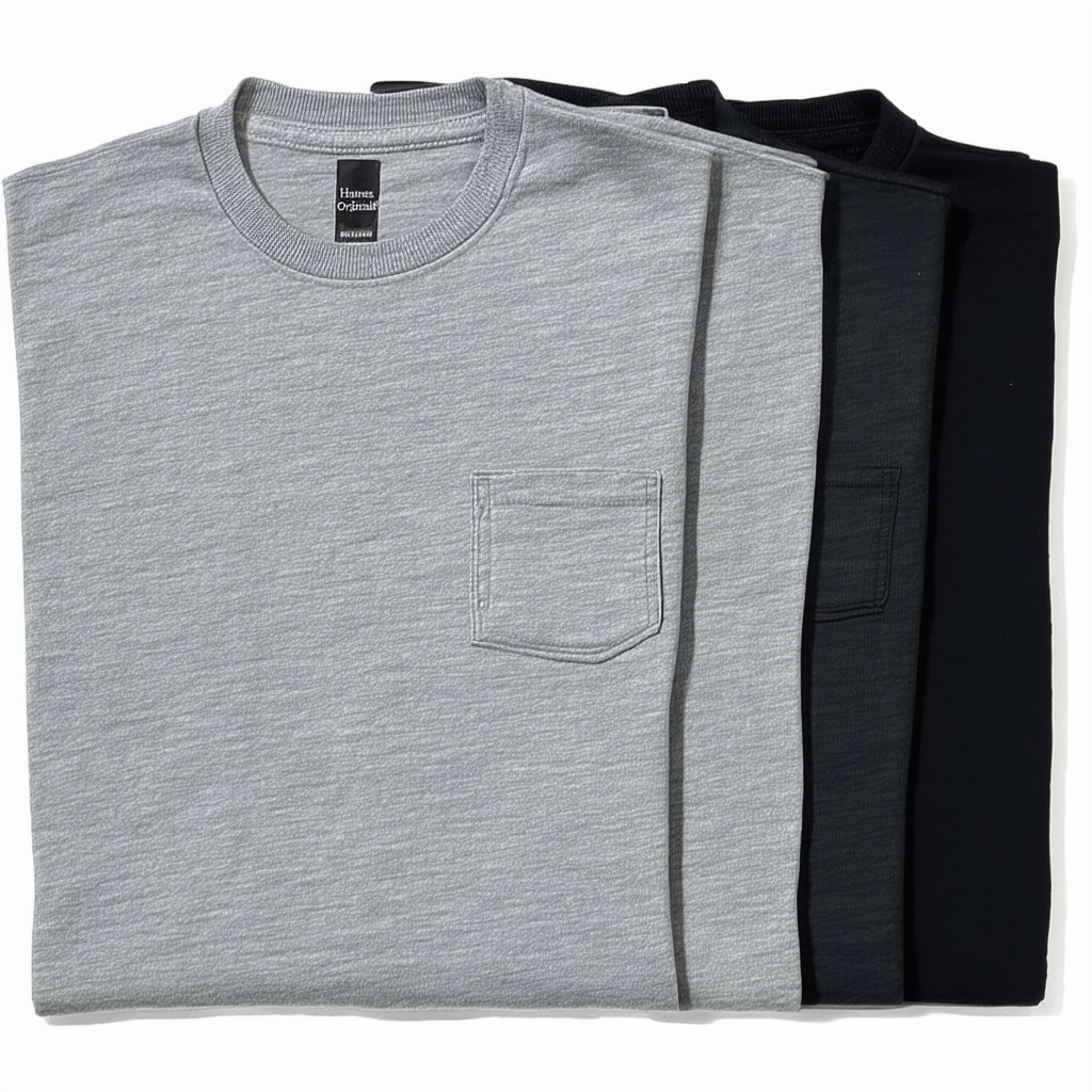 Hanes Originals Crewneck T-Shirt, 100% Cotton Pocket Tees for Men