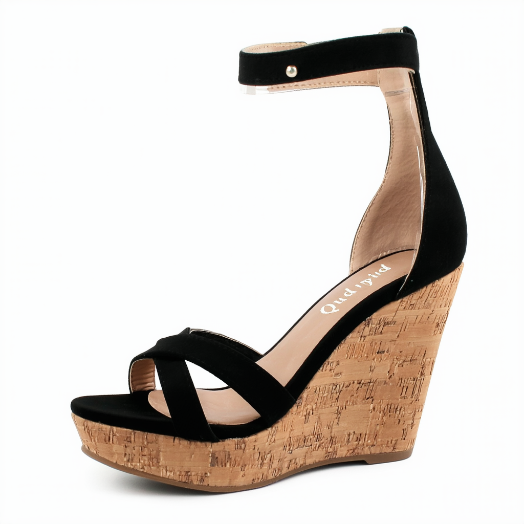 Qupid Glory-23 Strappy Open Toe Platform Wedge Sandal AC14 - Black