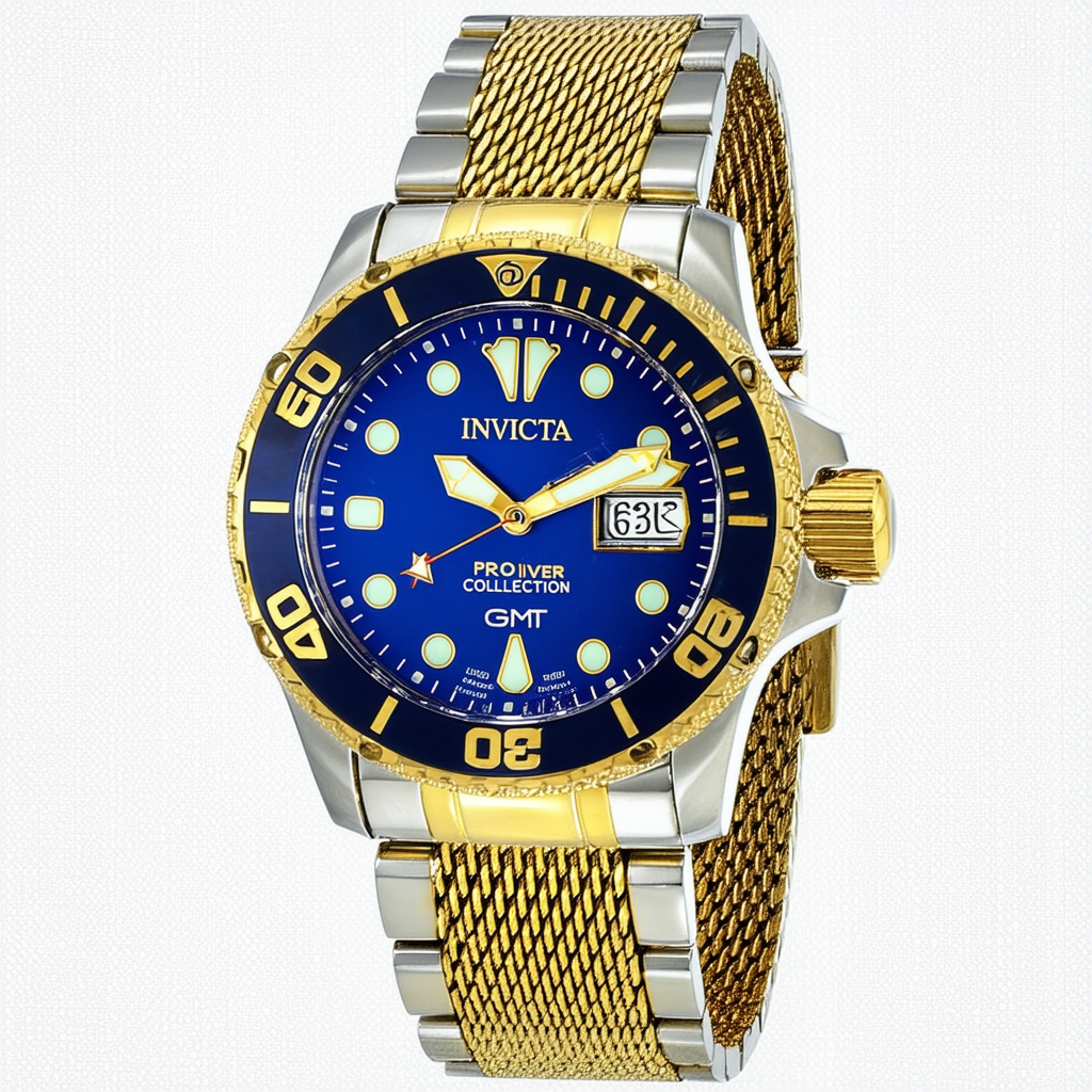 Invicta Men's 6360 Pro Diver Collection GMT 18k Gold-Plated Mesh Stainless Steel Watch