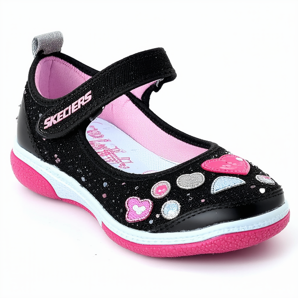 Skechers Kids Girls' Fashion Casual, Mary Jane, Ballet Flat, Black/Multi, 13 M US