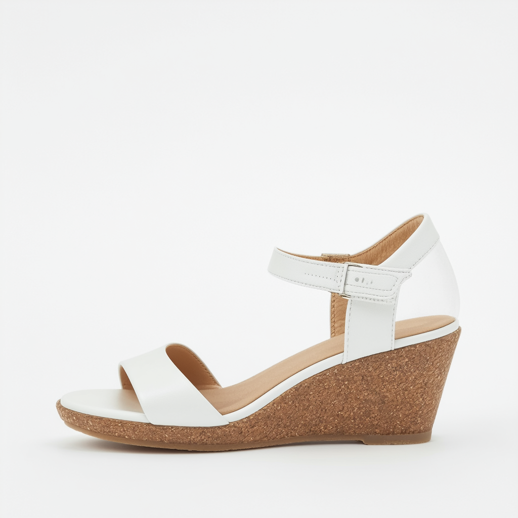 Clarks Women's Wedge Sandal, White Leather, 6.5