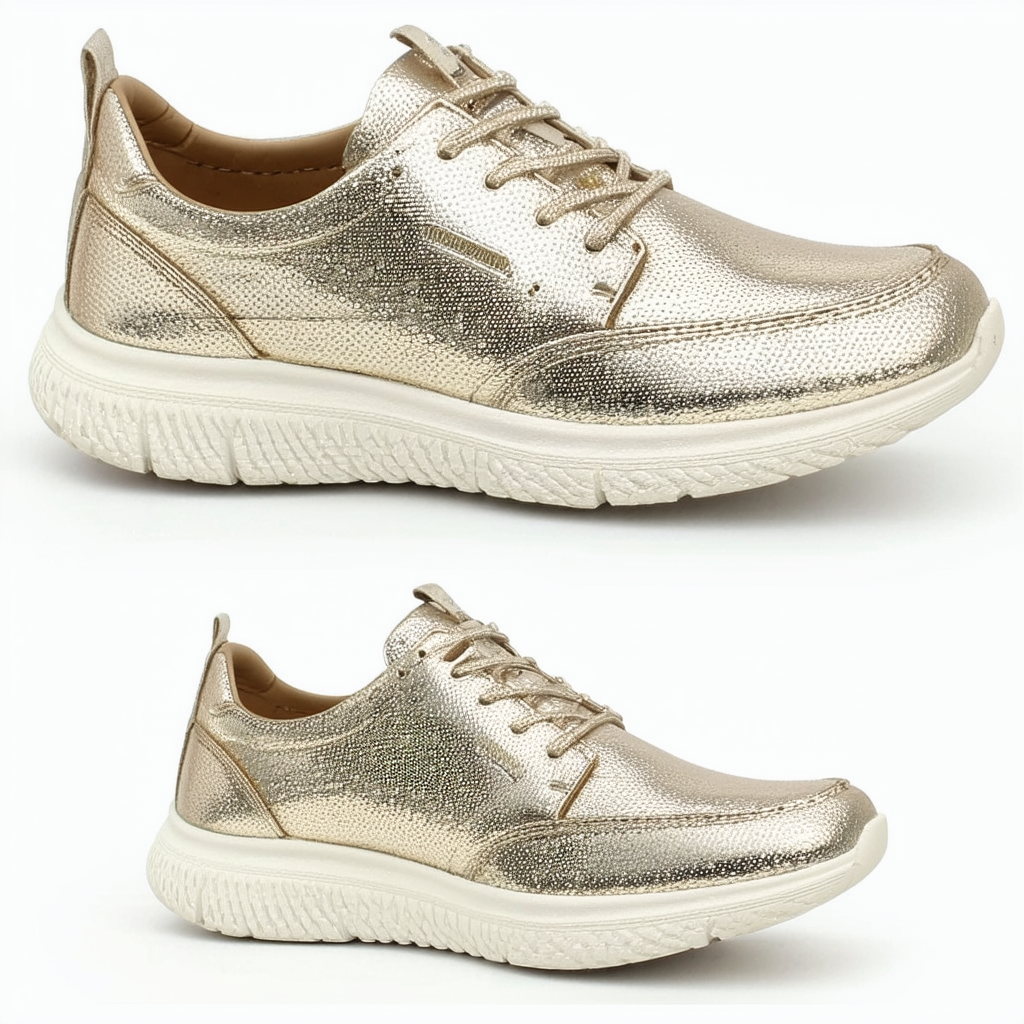 Skechers Women's Seager-Major League-Perfed Metallic Lace Up Jogger Oxford, Gold, 9 M US