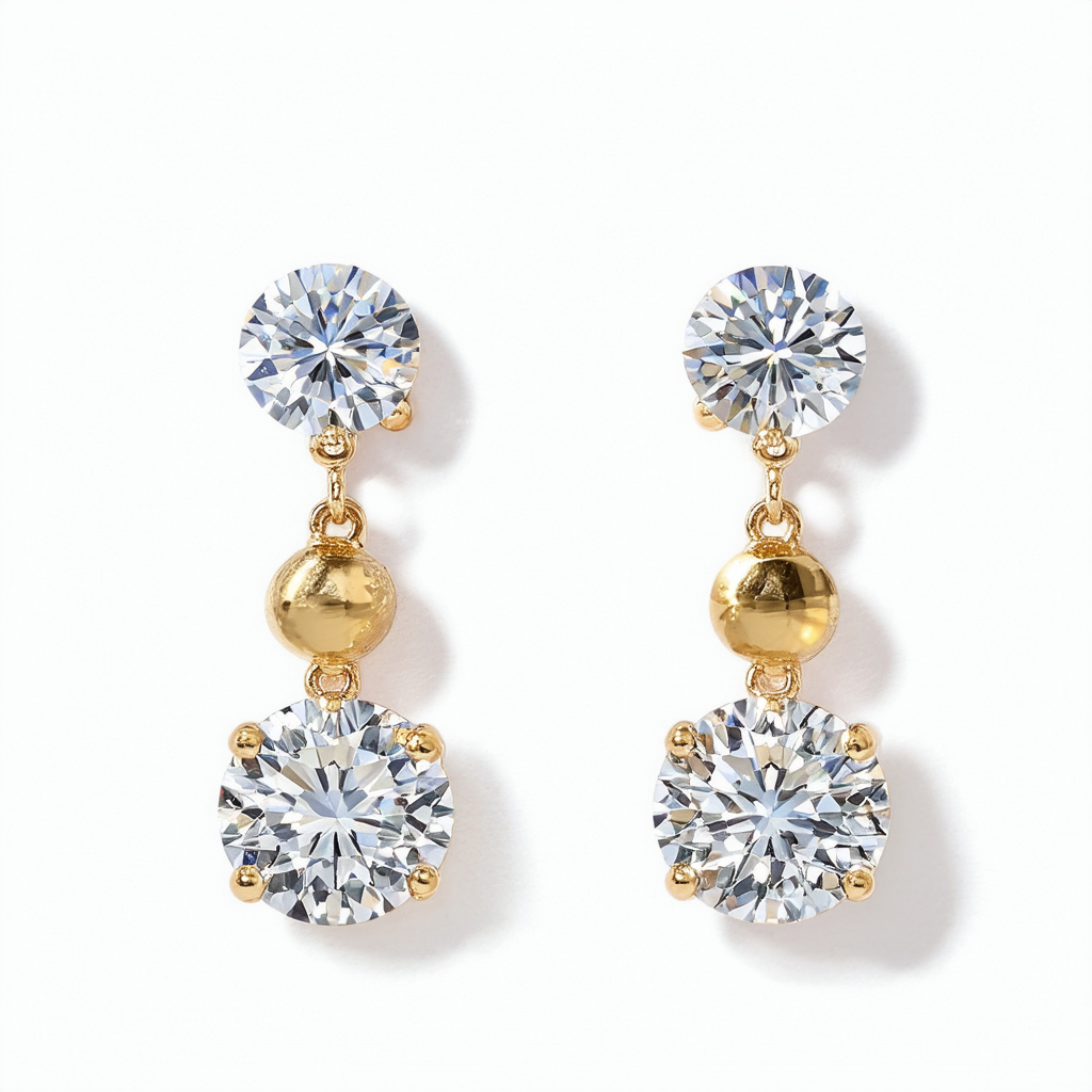 Amazon Collection Swarovski Elements Bicone and Disc Gold over Silver Drop Earrings