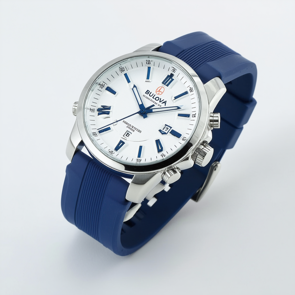 Bulova Men's 98B200 White Stainless Steel Watch with Blue Rubber Band