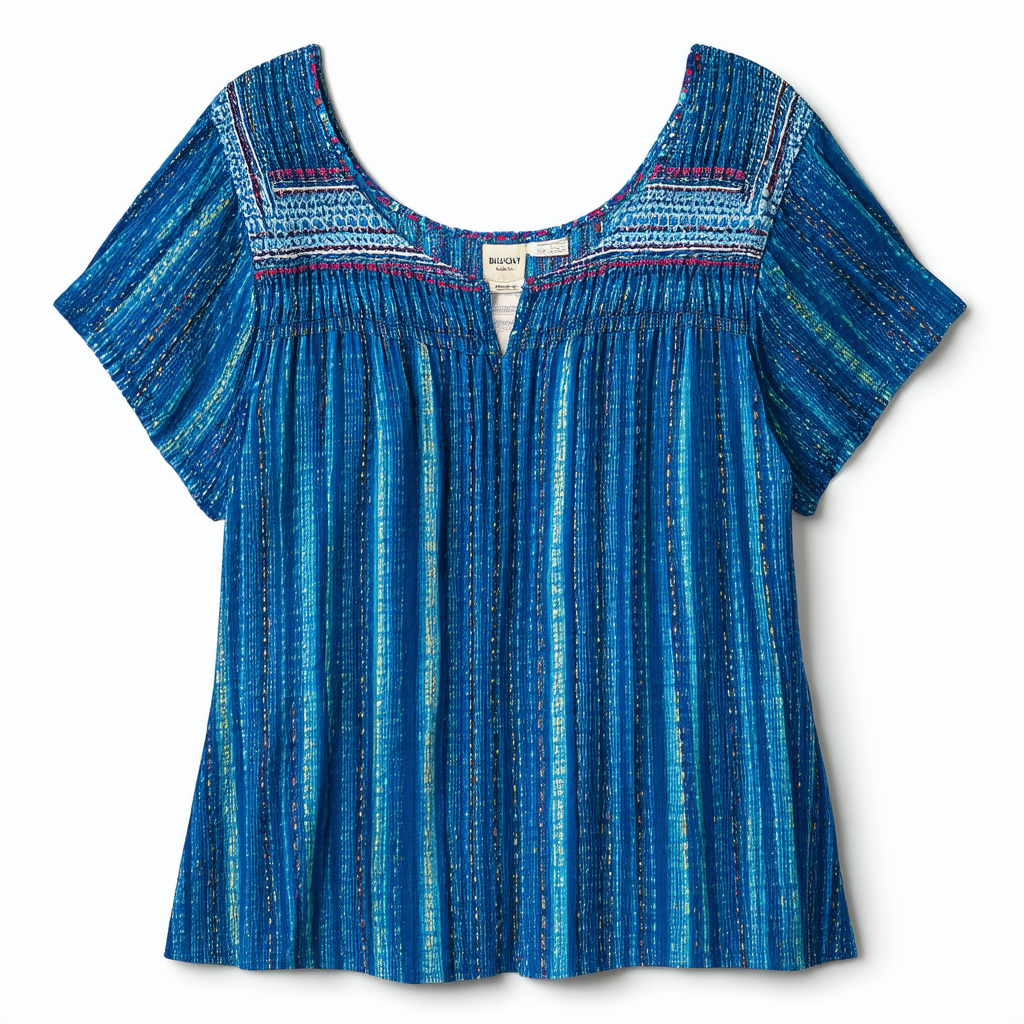 Lucky Brand Women's Short Cap Sleeve Top with Yoke in Blue Multi