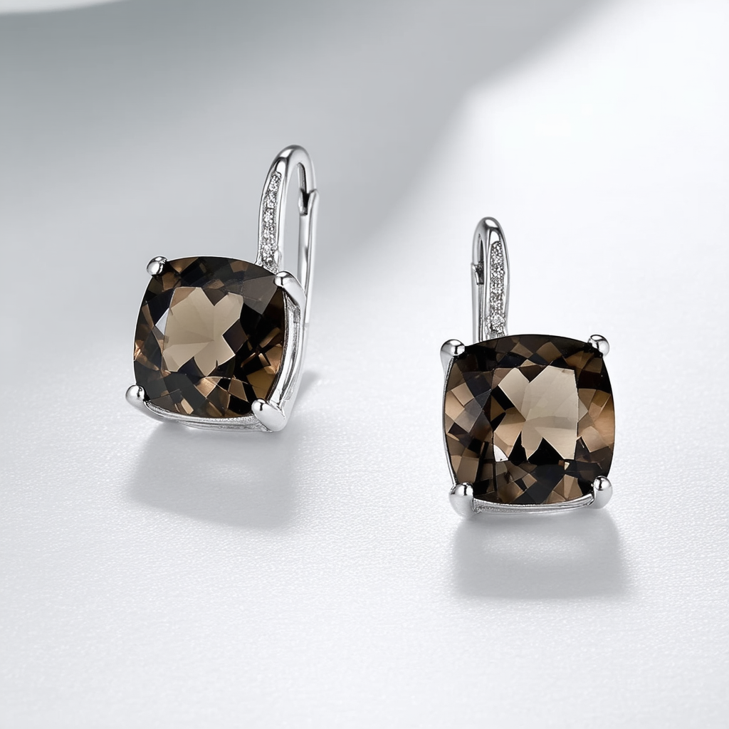 Amazon Collection Sterling Silver Cushion-Cut Smoky-Quartz Dangle Earrings