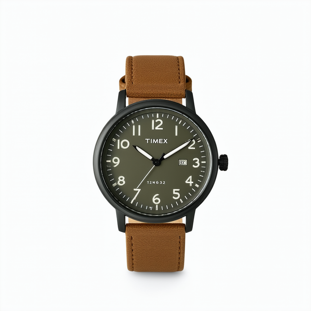 Timex Men's T2N632 Weekender Classic Casual Olive Leather Strap Watch