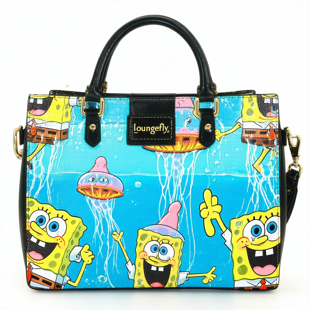 Loungefly Spongebob Squarepants and Patrick Jellyfishing Womens Double Strap Shoulder Bag Purse
