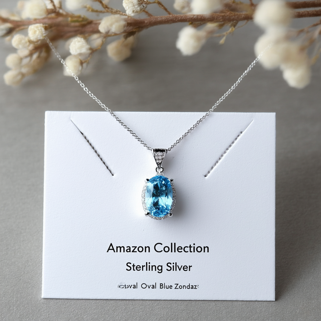 Amazon Collection Sterling Silver Blue Topaz Oval Pendant Necklace , 18"